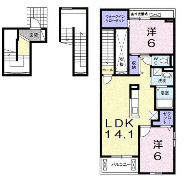 フォレストひばりおか(2LDK/3階)の間取り写真