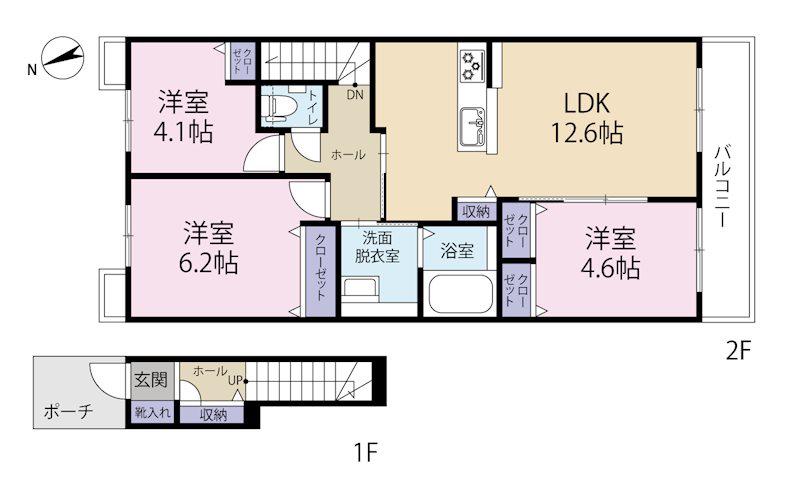 グレイスコート佐鳴台(3LDK/2階)の間取り写真