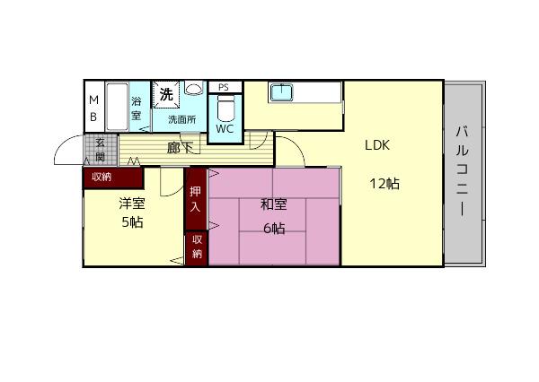 ライフコート富雄(2LDK/5階)の間取り写真