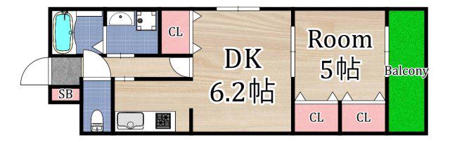 アヴァンス深江橋 B棟(1LDK/1階)の間取り写真