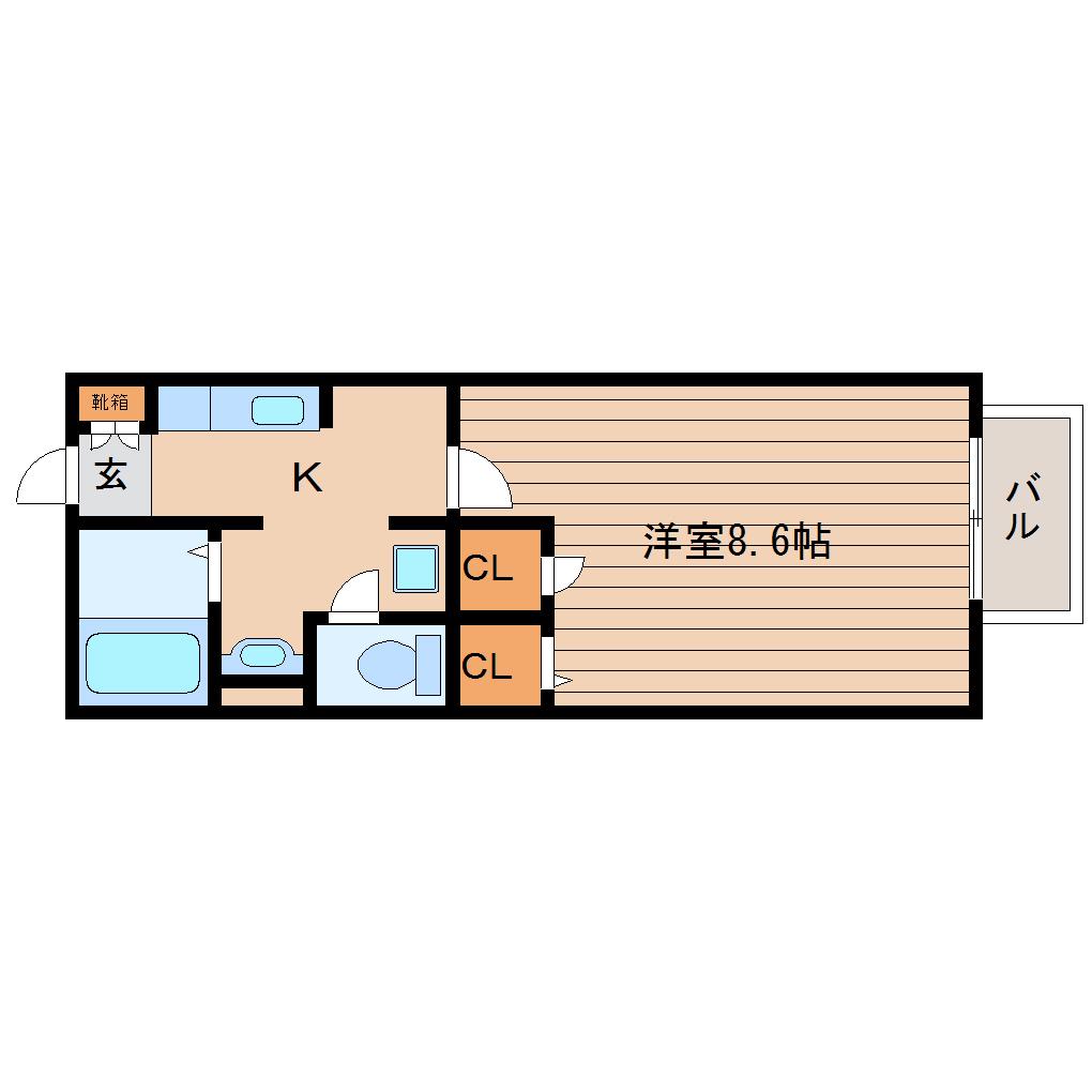 シャーメゾン北仙台(1K/2階)の間取り写真