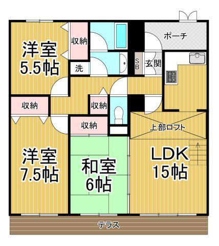 ロイヤルメゾン甲陽園Ⅱ(3LDK/1階)の間取り写真