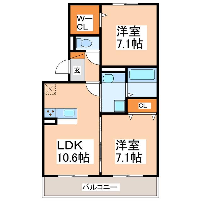 DーROOM琴平一丁目(2LDK/2階)の間取り写真