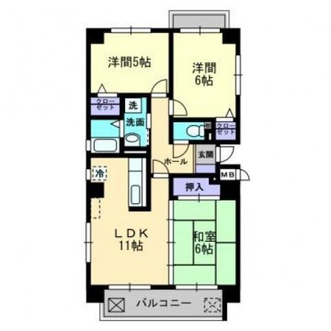 アーバン松浜(3LDK/6階)の間取り写真