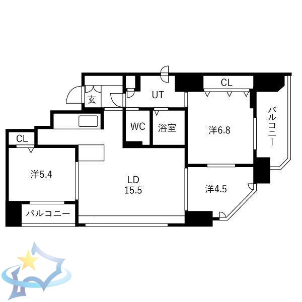 クレアシティ大通公園(3LDK/15階)の間取り写真