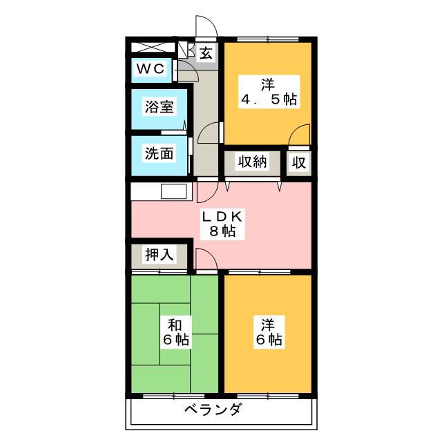 ARTRAマンション B棟(3DK/3階)の間取り写真