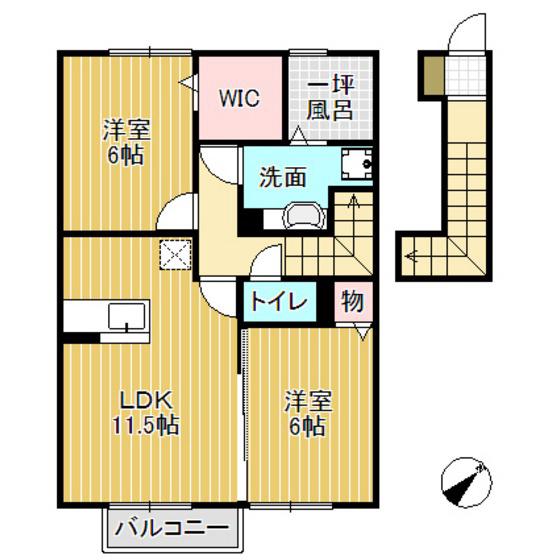 D-ROOM小矢部D棟(2LDK/2階)の間取り写真