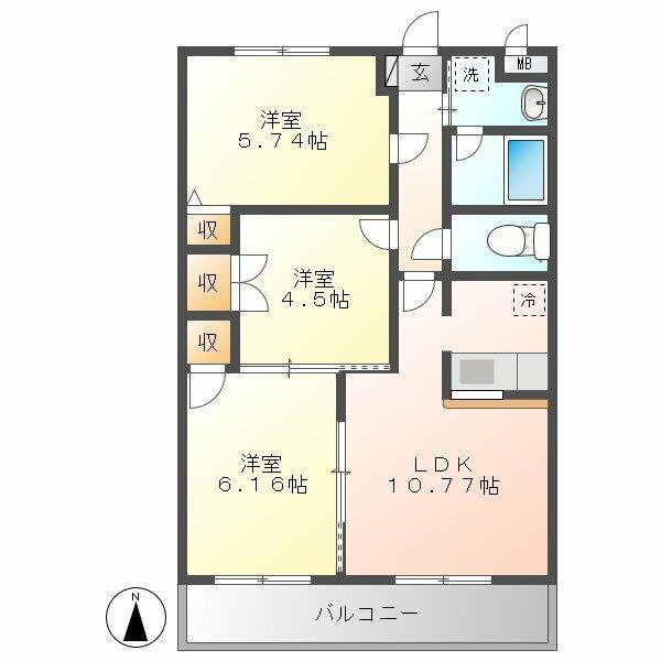 オリンピアヒルズ春日部(3LDK/2階)の間取り写真
