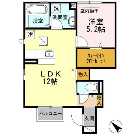 JR山陽本線 高島駅(岡山) 徒歩10分 2階建 築13年(1LDK/1階)の間取り写真