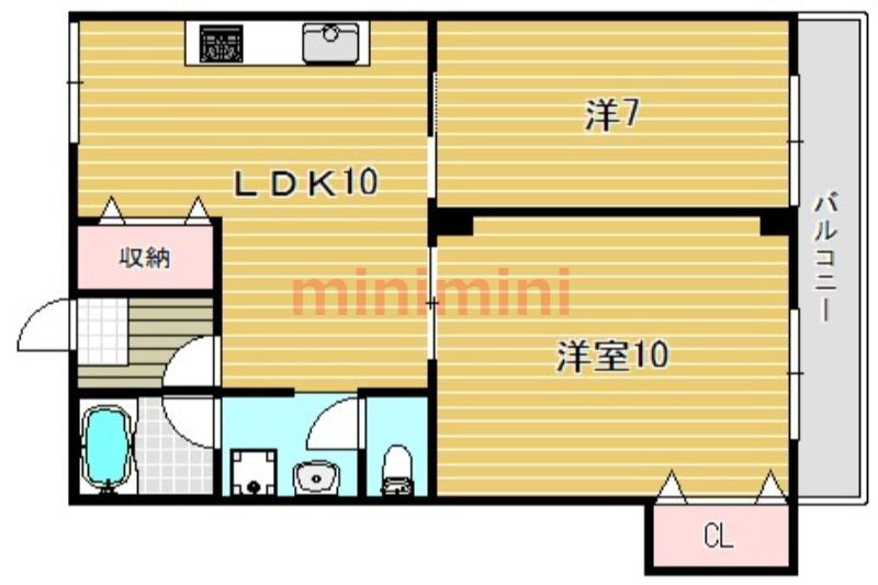 レオハイム須賀(2LDK/2階)の間取り写真