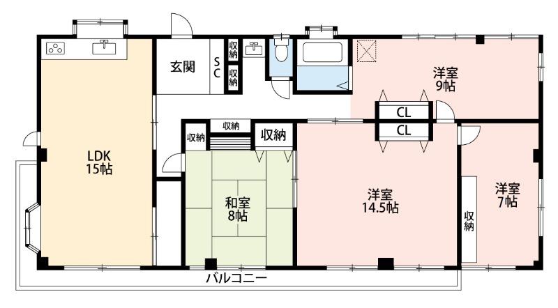 フロイデハイム(4LDK/1階)の間取り写真