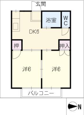 古城ハイツ(2DK/2階)の間取り写真