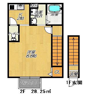 アムールBRILLER(1K/2階)の間取り写真