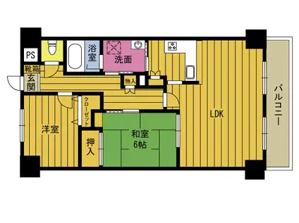 JR日豊本線 大分駅 徒歩14分 8階建 築37年(2LDK/5階)の間取り写真