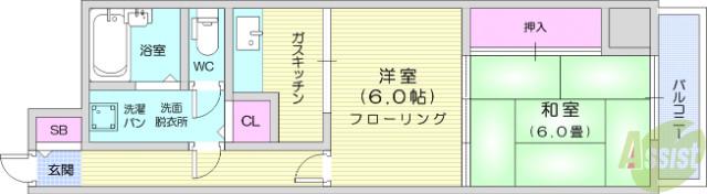 グランドール大和町(2K/10階)の間取り写真