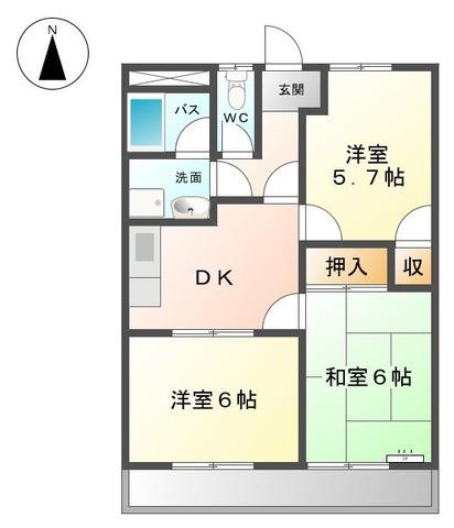 ハイツ園城(3DK/4階)の間取り写真