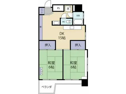 桜城マンション(2DK/4階)の間取り写真