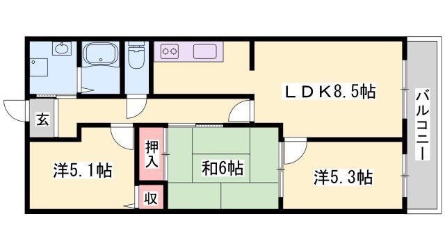 ハピネス見野(3LDK/3階)の間取り写真