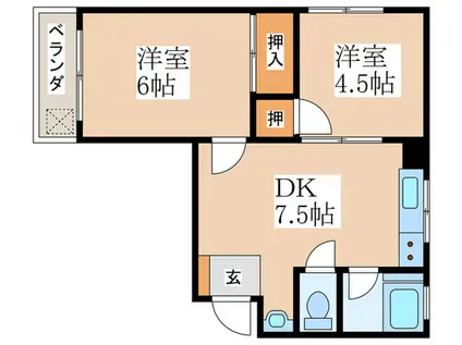 オンワードマンション(2DK/2階)の間取り写真