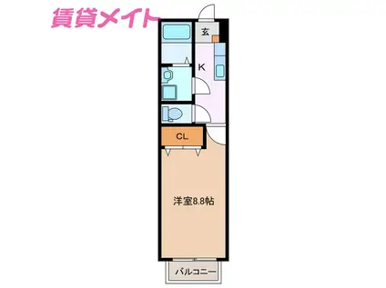 TOP HOUSE羽津II(1K/1階)の間取り写真