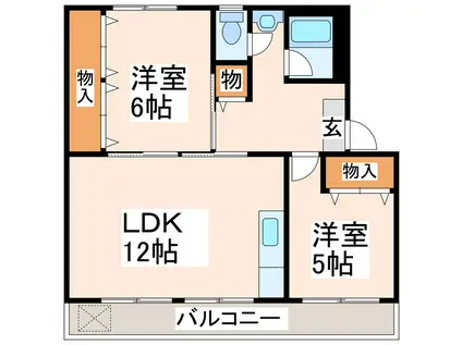 帯山中央ハイツ(2LDK/4階)の間取り写真