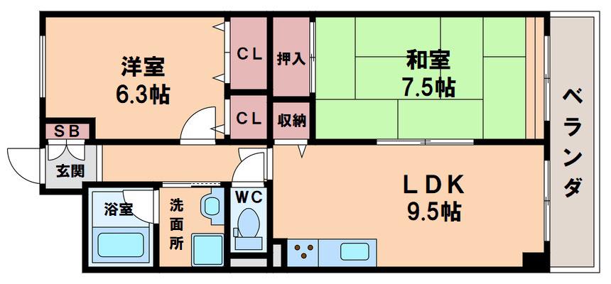 ハイツ天王寺1号館(2LDK/3階)の間取り写真
