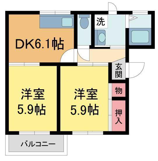 ドミール大森A・B・C(2DK/2階)の間取り写真