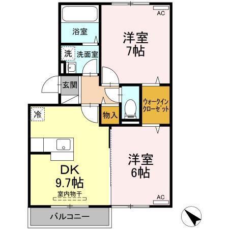 プレミール ボヌールJ棟(2DK/2階)の間取り写真