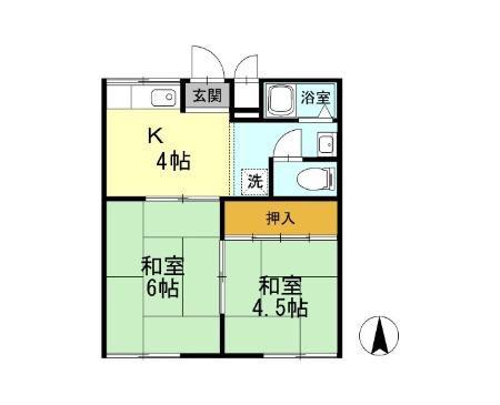 レスト北新川 A棟(2K/1階)の間取り写真