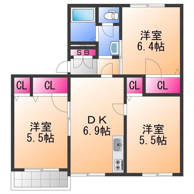 タウニィ高松 B棟(3DK/2階)の間取り写真