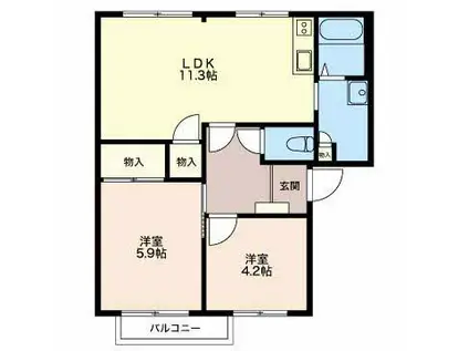 グリーンサイドA棟(2LDK/2階)の間取り写真