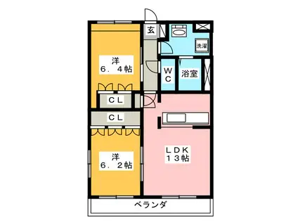 GREEN FOREST(2LDK/2階)の間取り写真