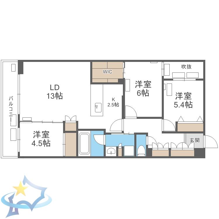 SーRESIDENCE南円山BLAZE(3LDK/2階)の間取り写真