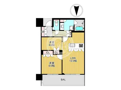 MJR堺筋本町タワー(2LDK/18階)の間取り写真