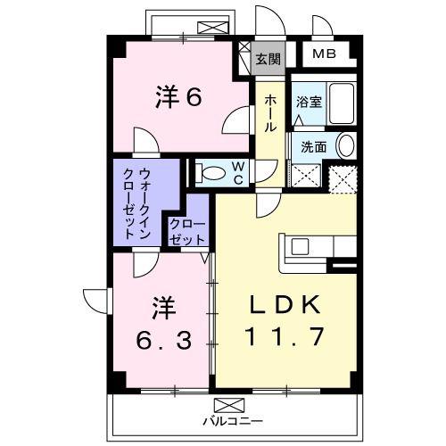 ソレアード山香(2LDK/3階)の間取り写真