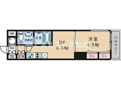 TLRレジデンス本町ウエスト(1DK/2階)の間取り写真