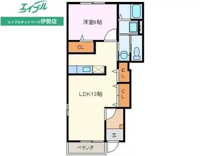 セレッソ B棟(1LDK/1階)の間取り写真