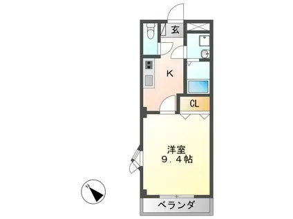 ロイヤルパインズA棟(1K/2階)の間取り写真