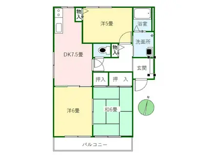 ヴェイル古国府 II(3DK/2階)の間取り写真