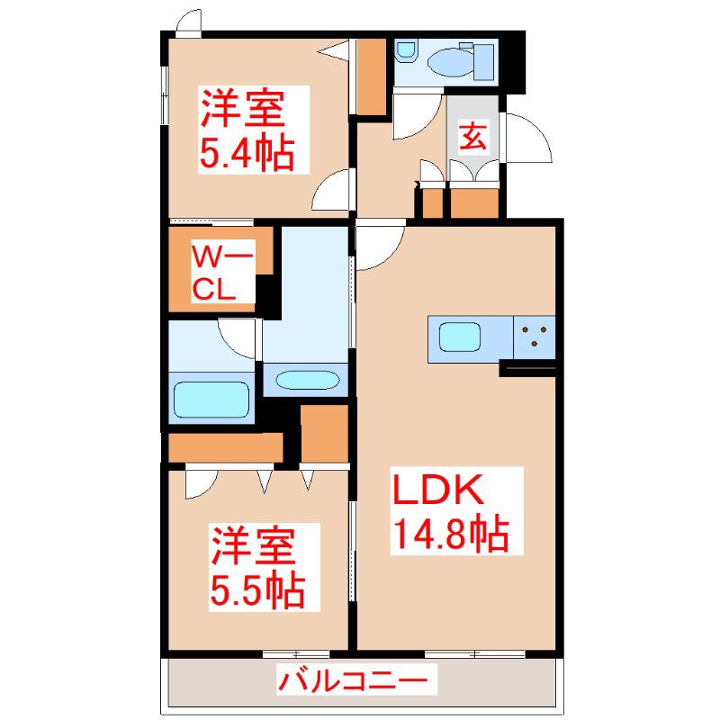 シャーメゾンエレガント(2LDK/2階)の間取り写真