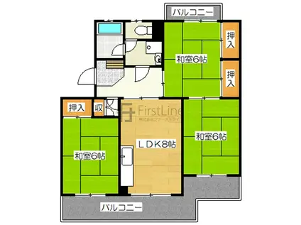 ビレッジ都府楼II(3LDK/1階)の間取り写真