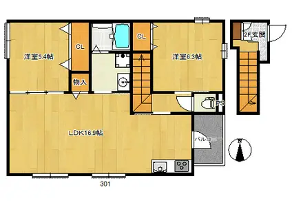 NODEHOUSE(2LDK/3階)の間取り写真