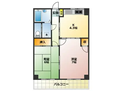 第2サンライズビル(2K/4階)の間取り写真