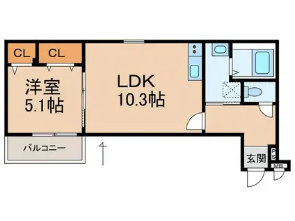 ラフィーネ石本II(1LDK/2階)の間取り写真