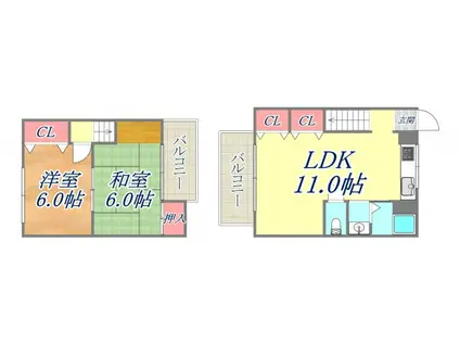 リバーサイドテラス西棟(2LDK/1階)の間取り写真