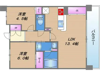 エステムコート中之島GATE(2LDK/3階)の間取り写真