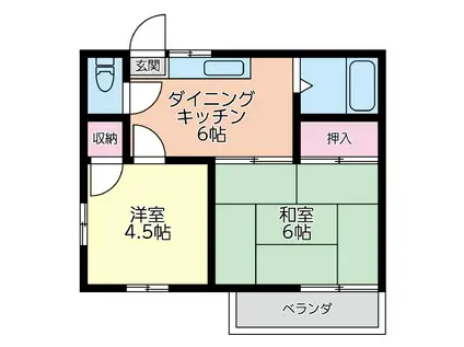 ヒルトップハイツII(2DK/1階)の間取り写真