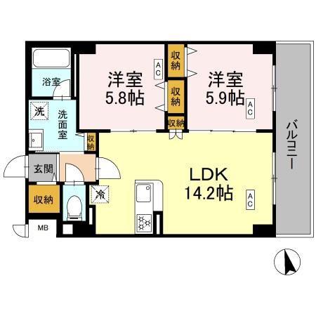 カスタリア西船橋II(2LDK/3階)の間取り写真