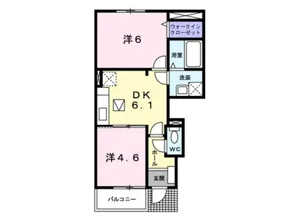 ミルトレーベン(2DK/1階)の間取り写真