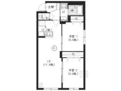 ラグジースペース美園(2LDK/4階)の間取り写真